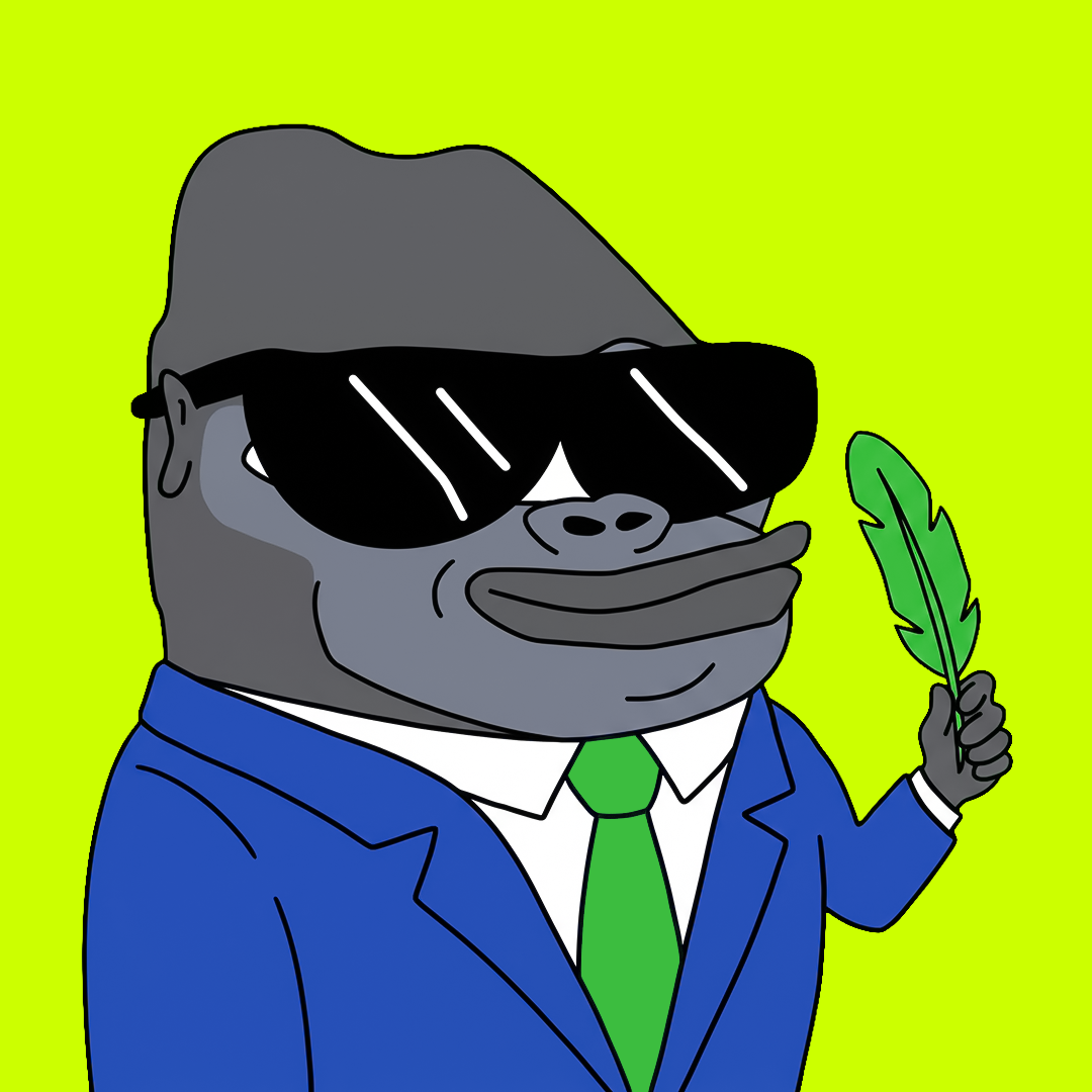 APED, a gorilla in a blue suit wearing black shades